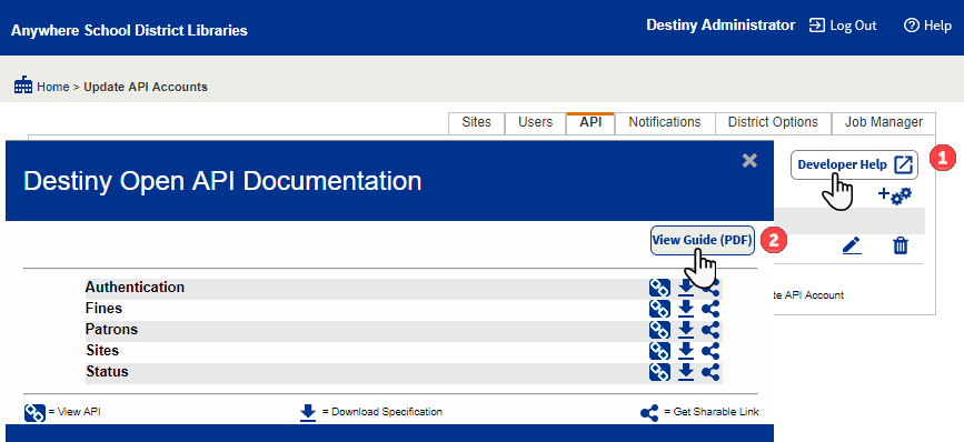 Destiny Open API Documentation pop-up