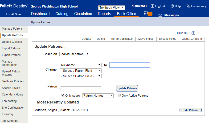 Update Patrons showing an updated patron