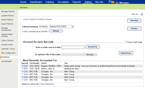 Library Inventory page