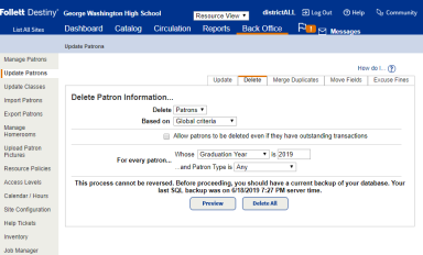 Update Patrons page Delete sub-tab global criteria
