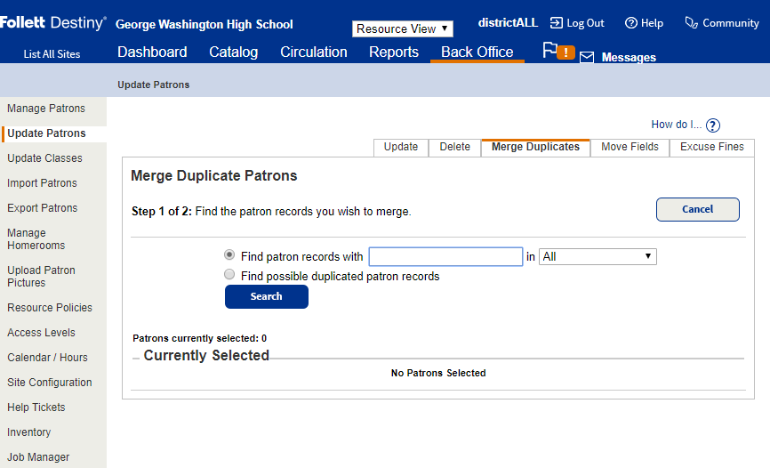 Update patrons page Merge Duplicates sub-tab