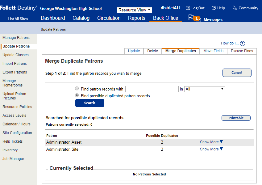 Update Patrons page Merer Duplicate tab with a list of possible duplicates